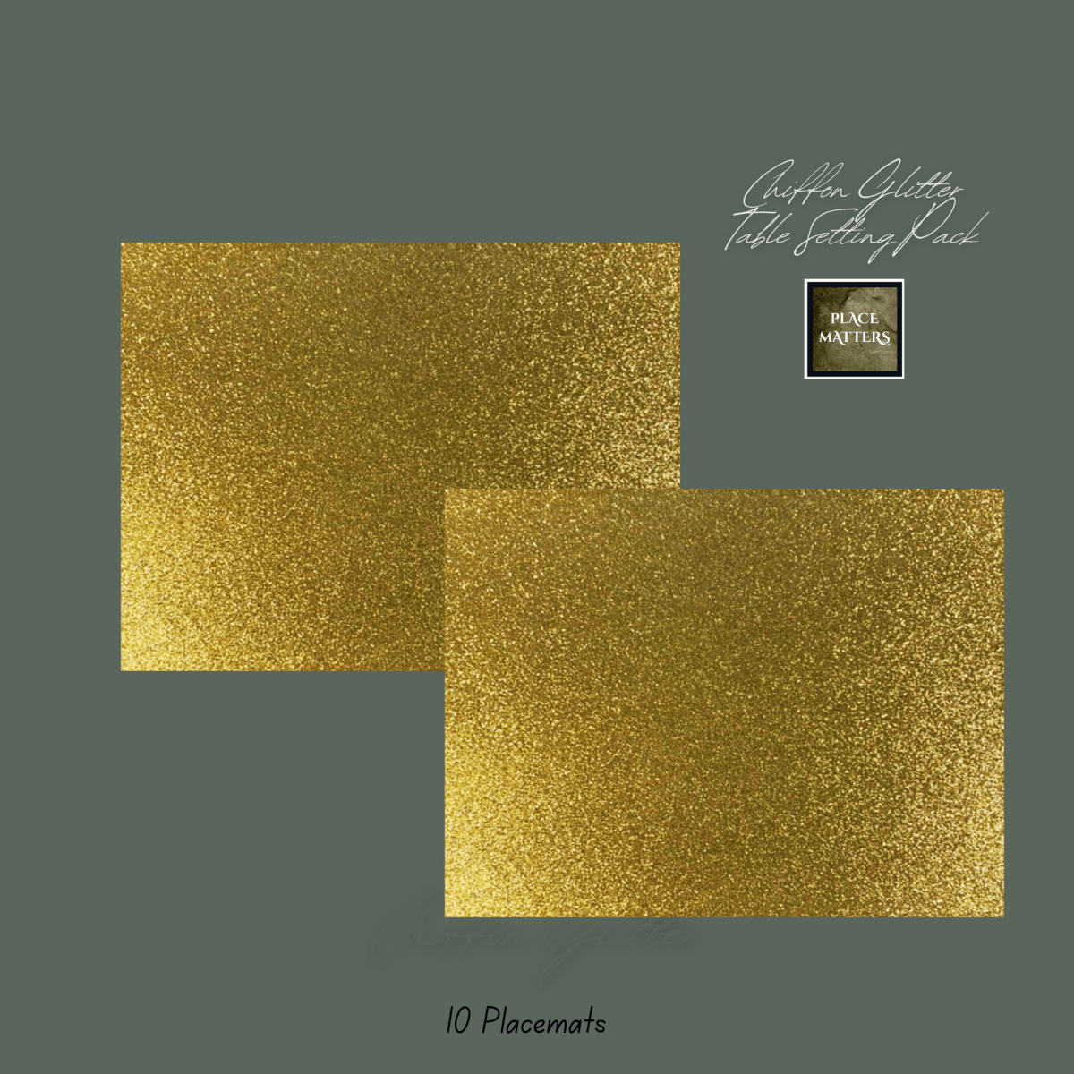 Gold Table Setting Pack for 10 — Chiffon Glitter Rectangle + Runner - Place Matters