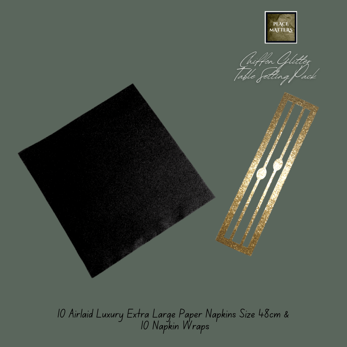 Gold Table Setting Pack for 10 — Chiffon Glitter Rectangle + Runner - Place Matters