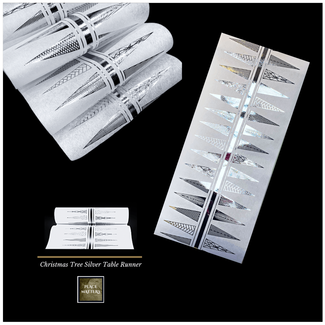 Christmas Table Runners (Silver Funky Xmas Tree Design) - Place Matters