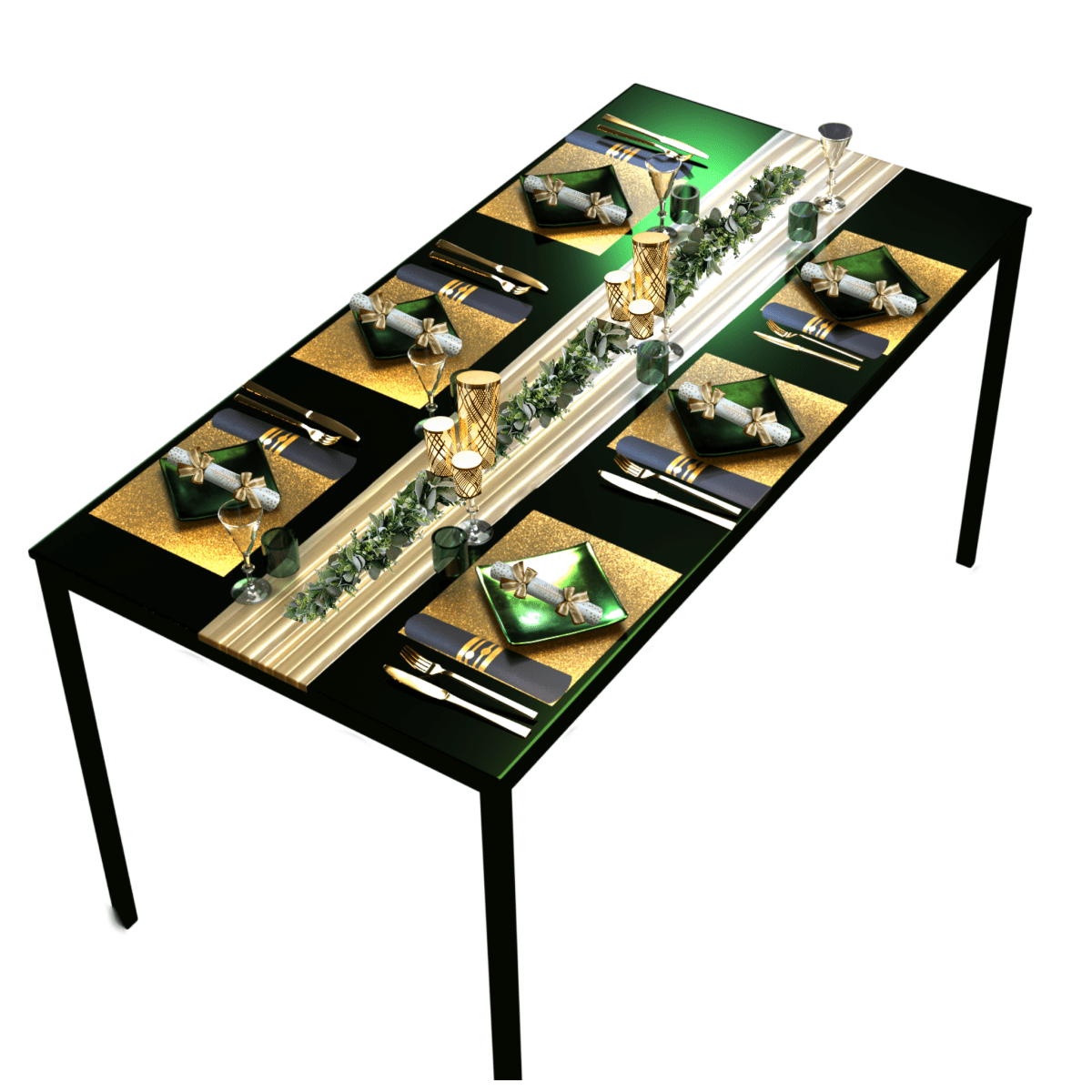 Gold Table Setting Pack for 10 — Chiffon Glitter Rectangle + Runner - Place MattersTable Setting Packs with Table Runner