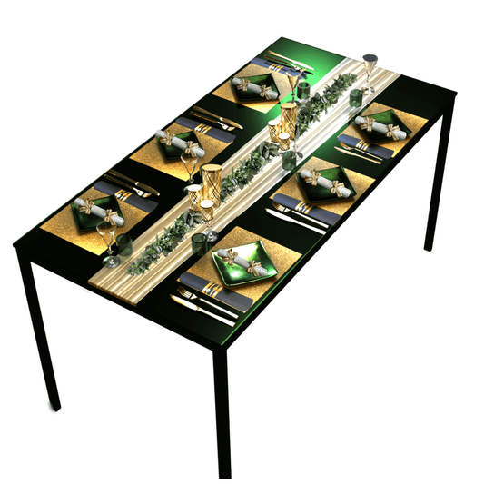 Gold Table Setting Pack for 10 — Chiffon Glitter Rectangle + Runner - Place MattersTable Setting Packs with Table Runner