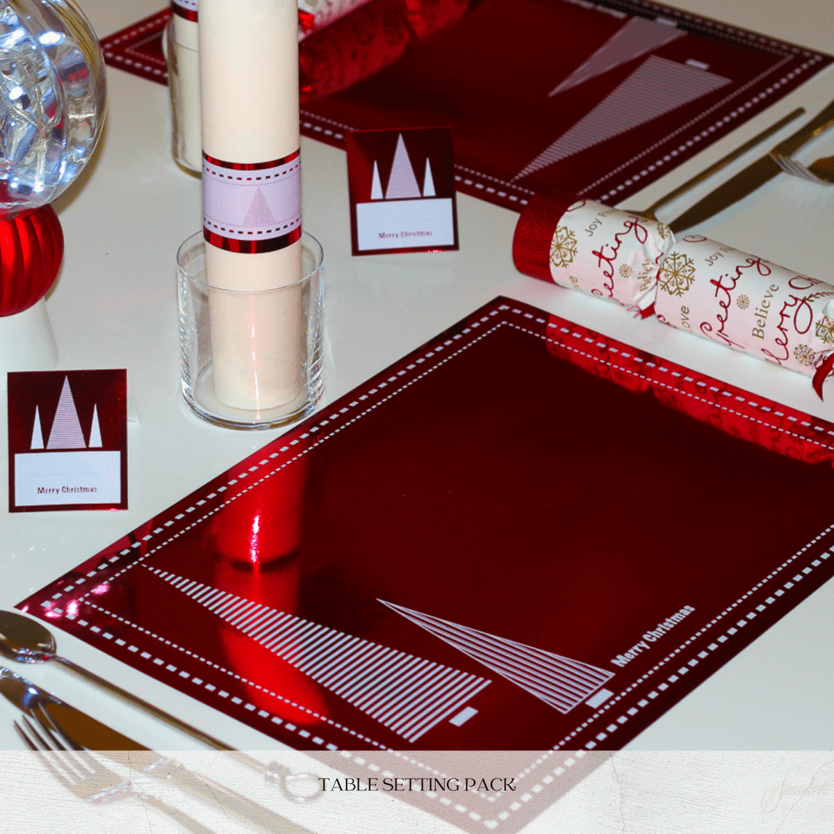 Table Setting Pack for 10 — Stripe Foil Xmas Tree - Place Matters