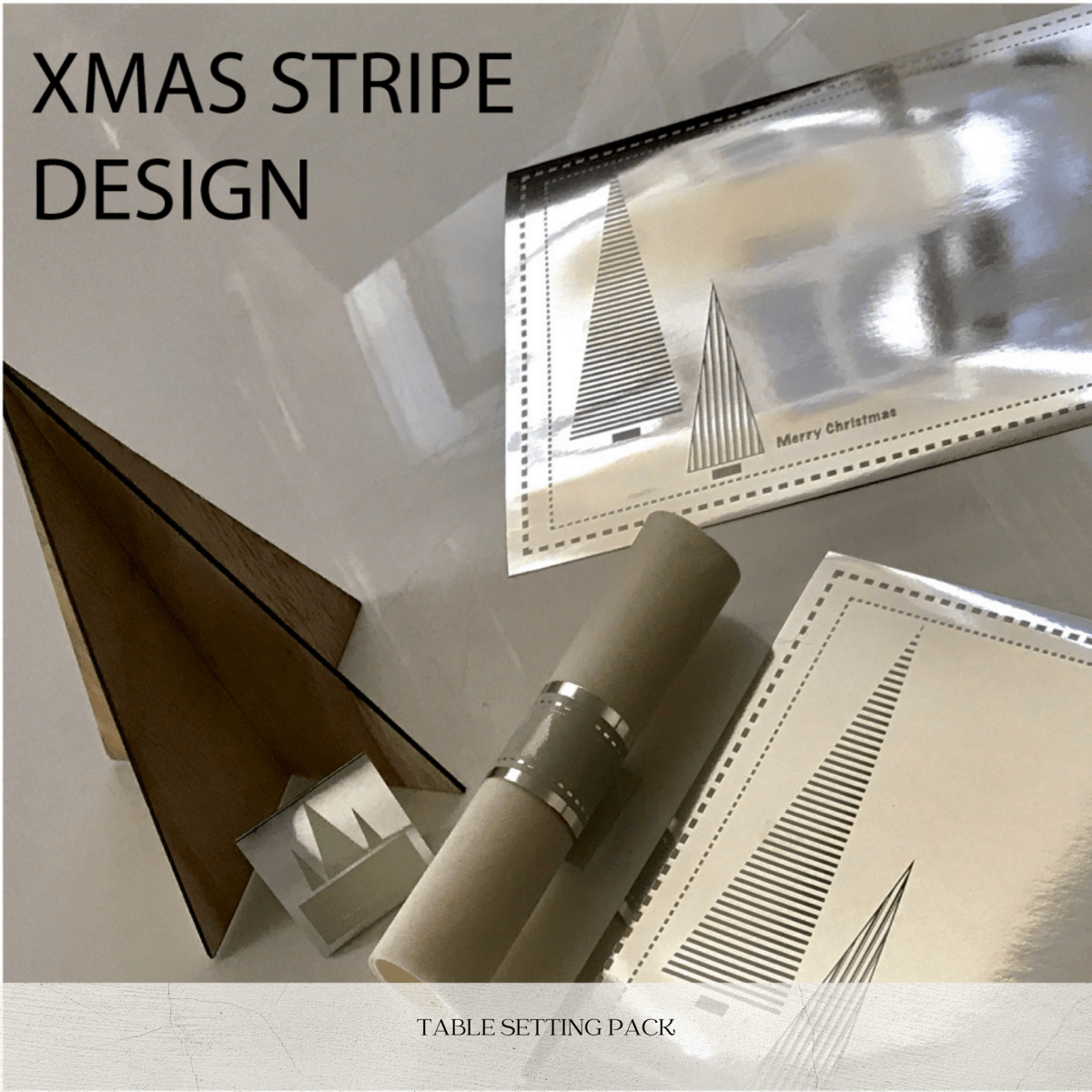 Table Setting Pack for 10 — Stripe Foil Xmas Tree - Place Matters