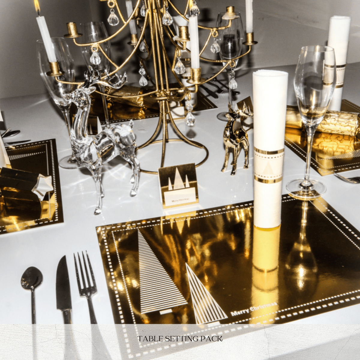 Table Setting Pack for 10 — Stripe Foil Xmas Tree - Place Matters