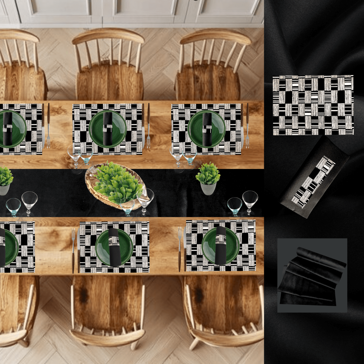 Black Table Setting Pack for 10 — + Table Runner - Place Matters