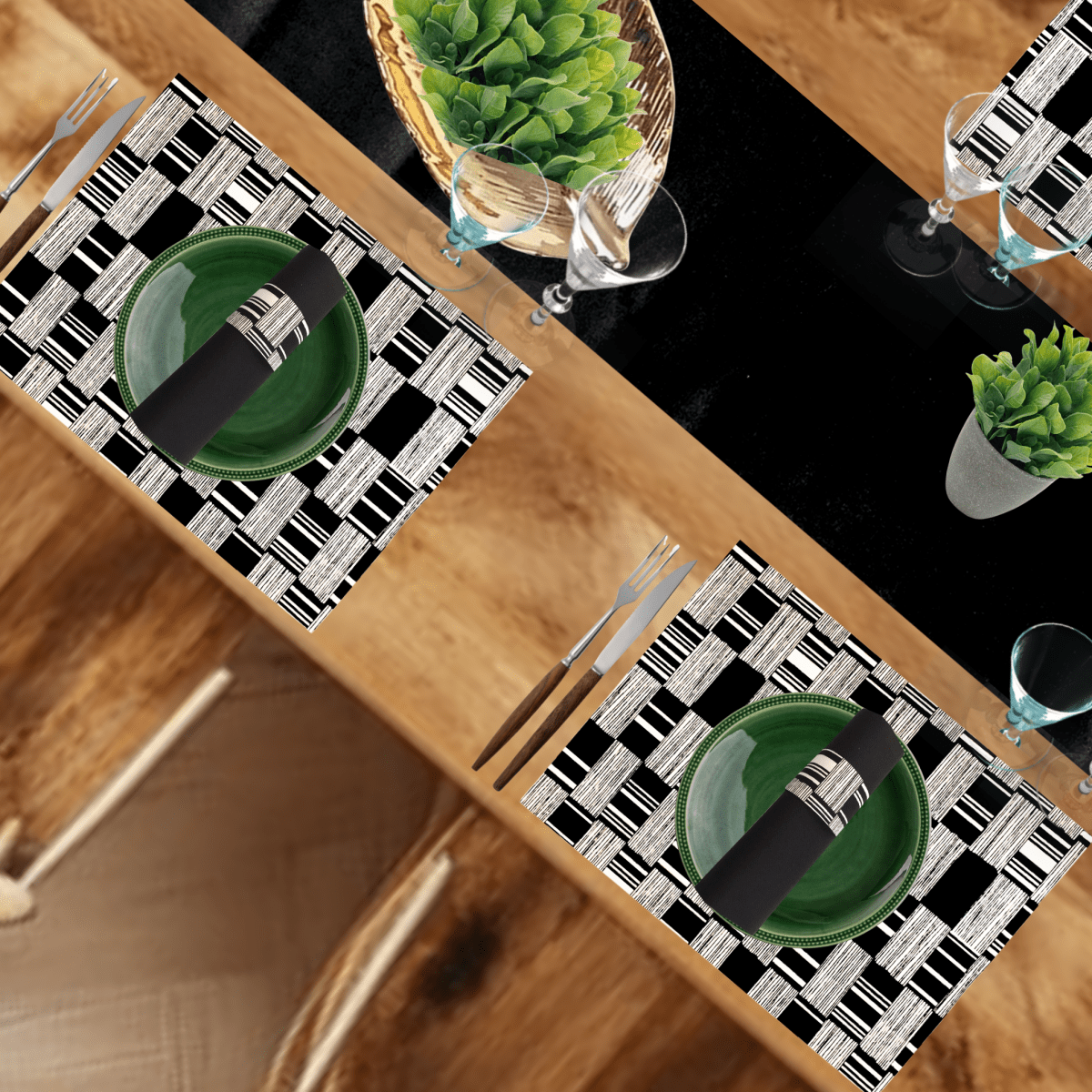 Black Table Setting Pack for 10 — + Table Runner - Place Matters