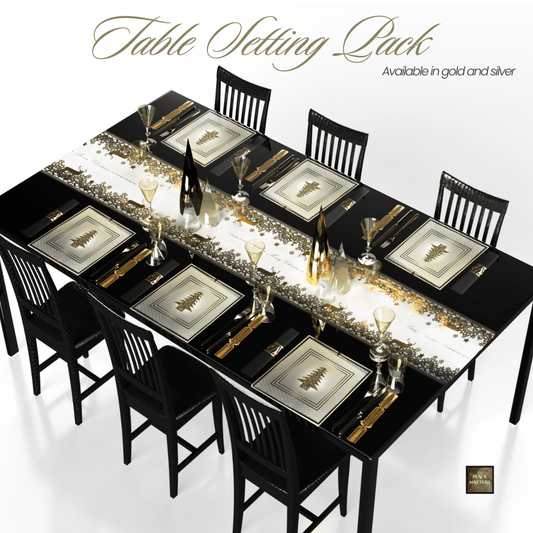 Gold Christmas Table Setting for 10 - Reindeer Runner - Place MattersChristmas Table Setting Pack