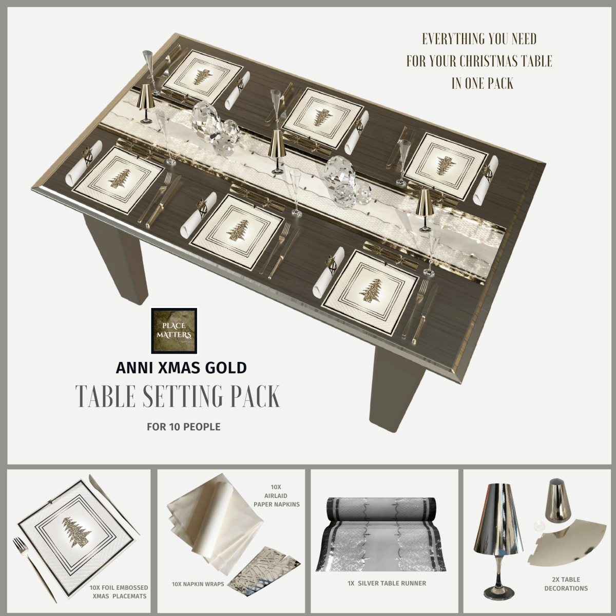 Silver Christmas Table Setting Pack — Anni Design & Runner - Place MattersChristmas Table Setting Pack