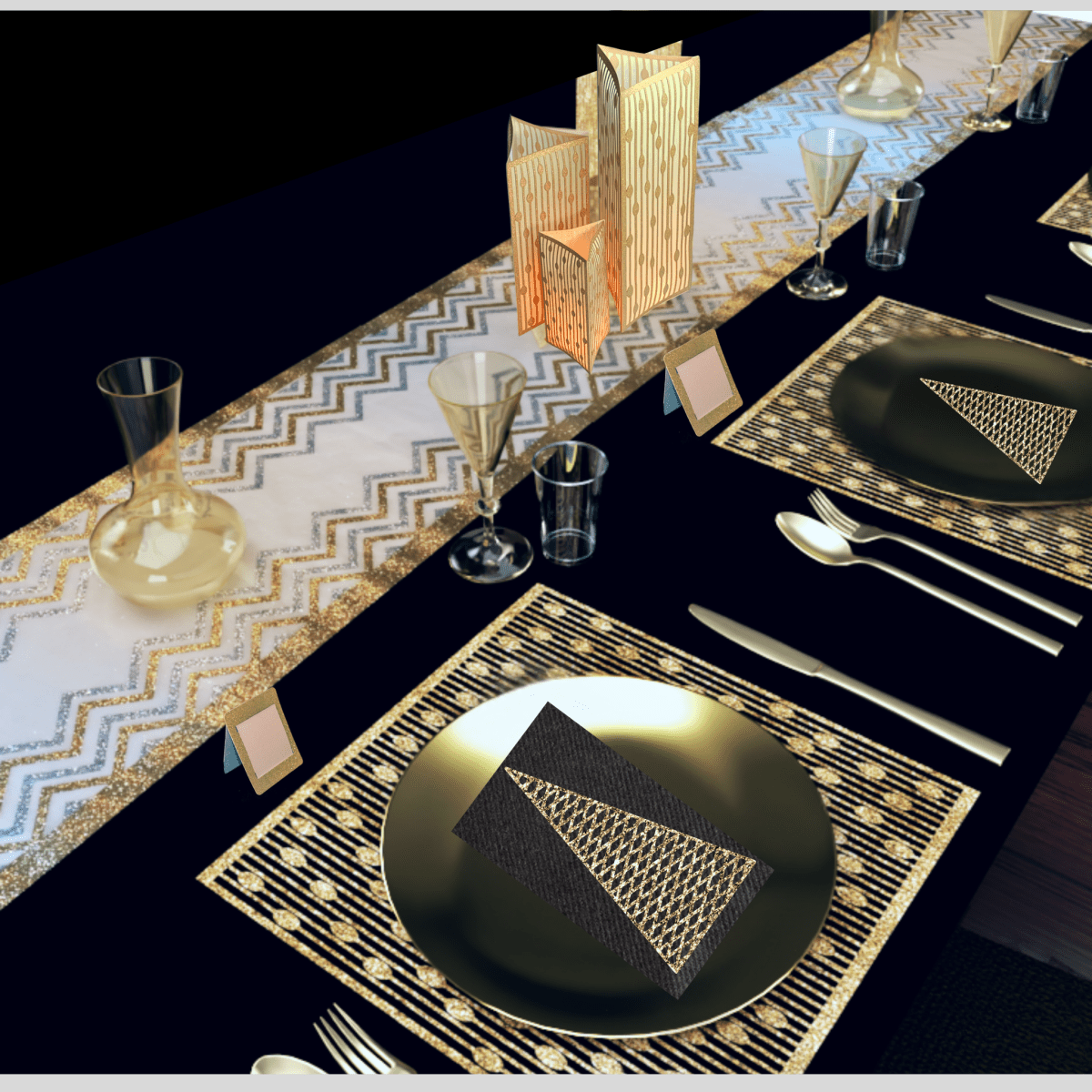 Silver Christmas Table Setting Pack for 10 — Droplets Round Runner - Place MattersChristmas Table Setting Pack