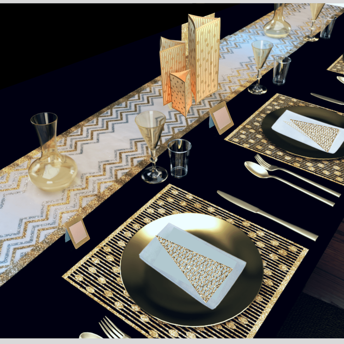 Silver Christmas Table Setting Pack for 10 — Droplets Round Runner - Place MattersChristmas Table Setting Pack