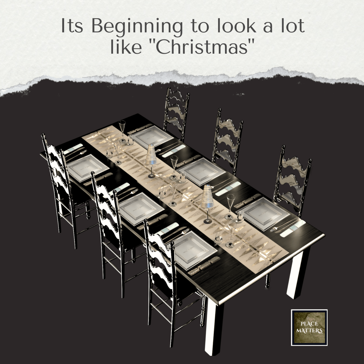 Christmas Table Runners (Silver Funky Xmas Tree Design) - Place Matters