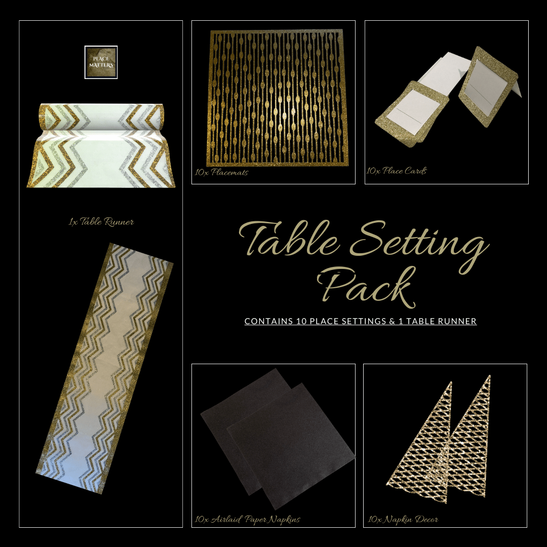 Silver Christmas Table Setting Pack for 10 — Droplets Round Runner - Place MattersChristmas Table Setting Pack