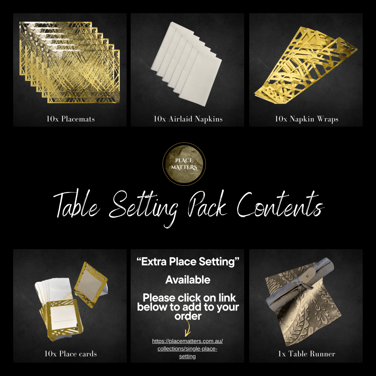 Table Setting Pack for 10 — Gatsby Velvet Weave Design - Place MattersTable Setting Packs with Table Runner