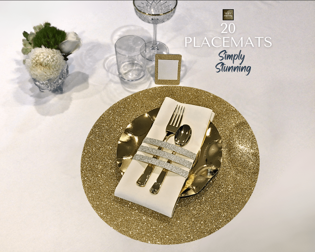 Gold Glitter Design Round Placemats | Place Matters (Pack of 20) - Place Matters