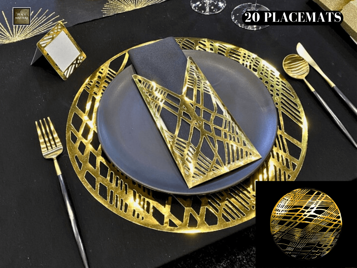 Gold Round Placemats – Weave Design | Place Matters (Pack of 20) - Place Matters