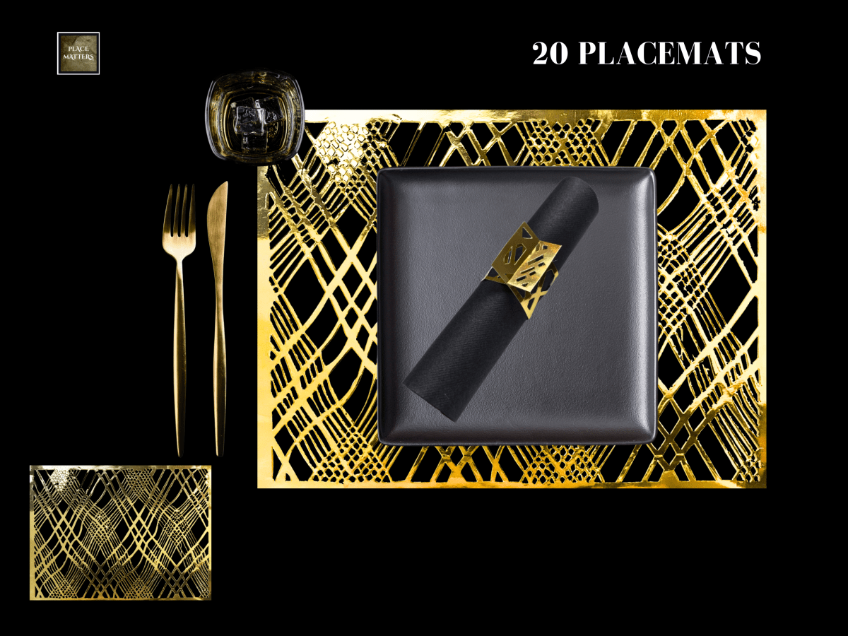 Gold Rectangular Placemats – Weave Design | Place Matters (Pack of 20) - Place Matters