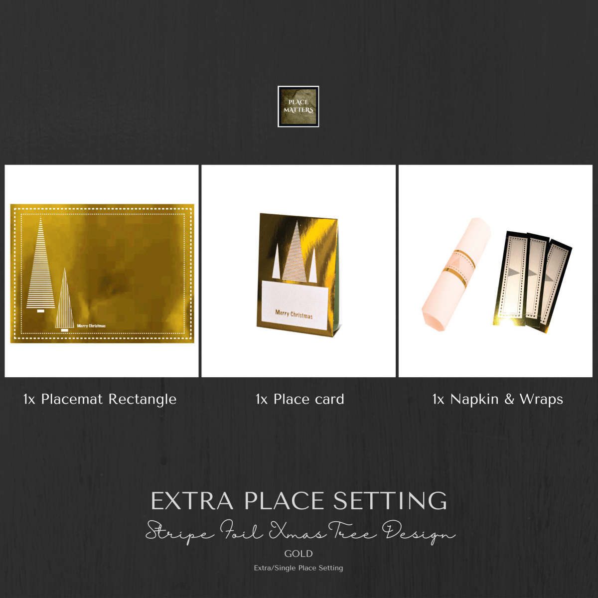 Single Place Setting (Stripe Foil Christmas Tree Design) - Place MattersSingle Place Setting (Christmas)