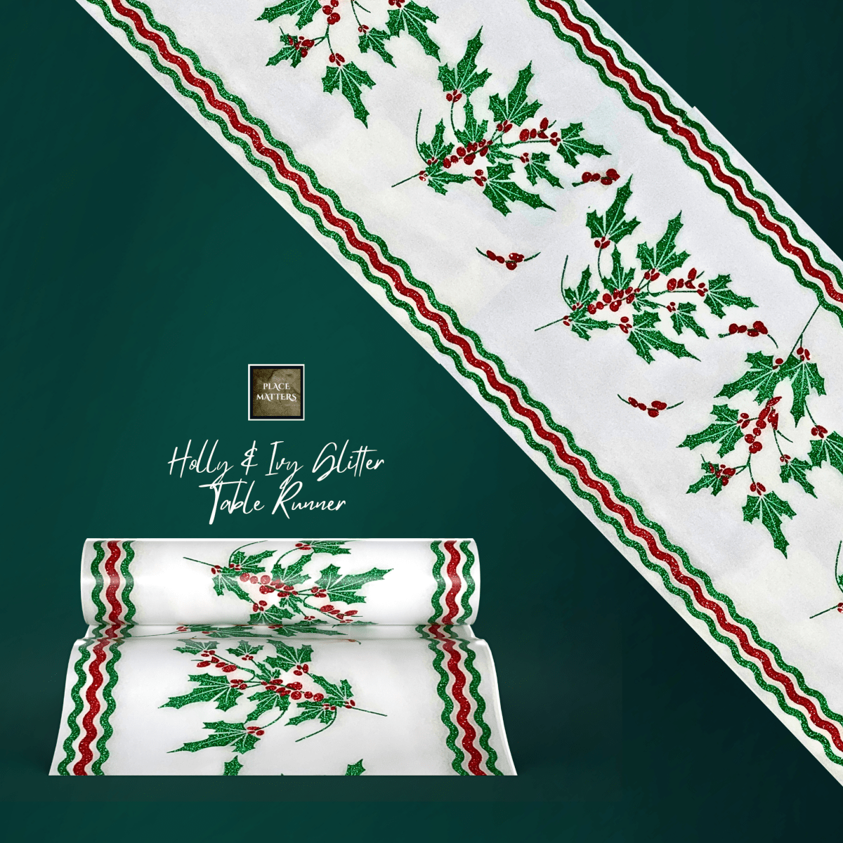Christmas Table Runners (Holly & Ivy Design) - Place Matters