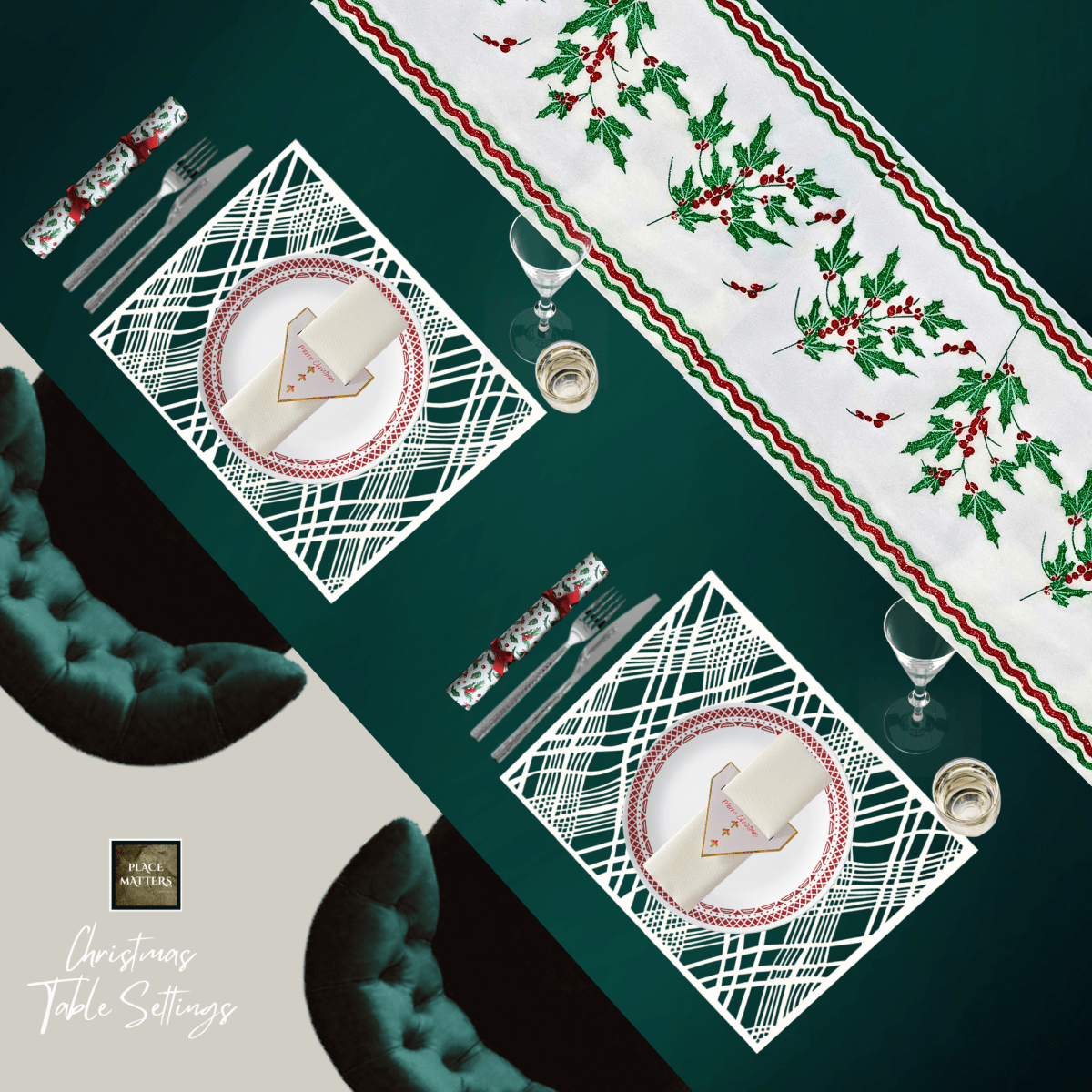 Christmas Table Runners (Holly & Ivy Design) - Place Matters