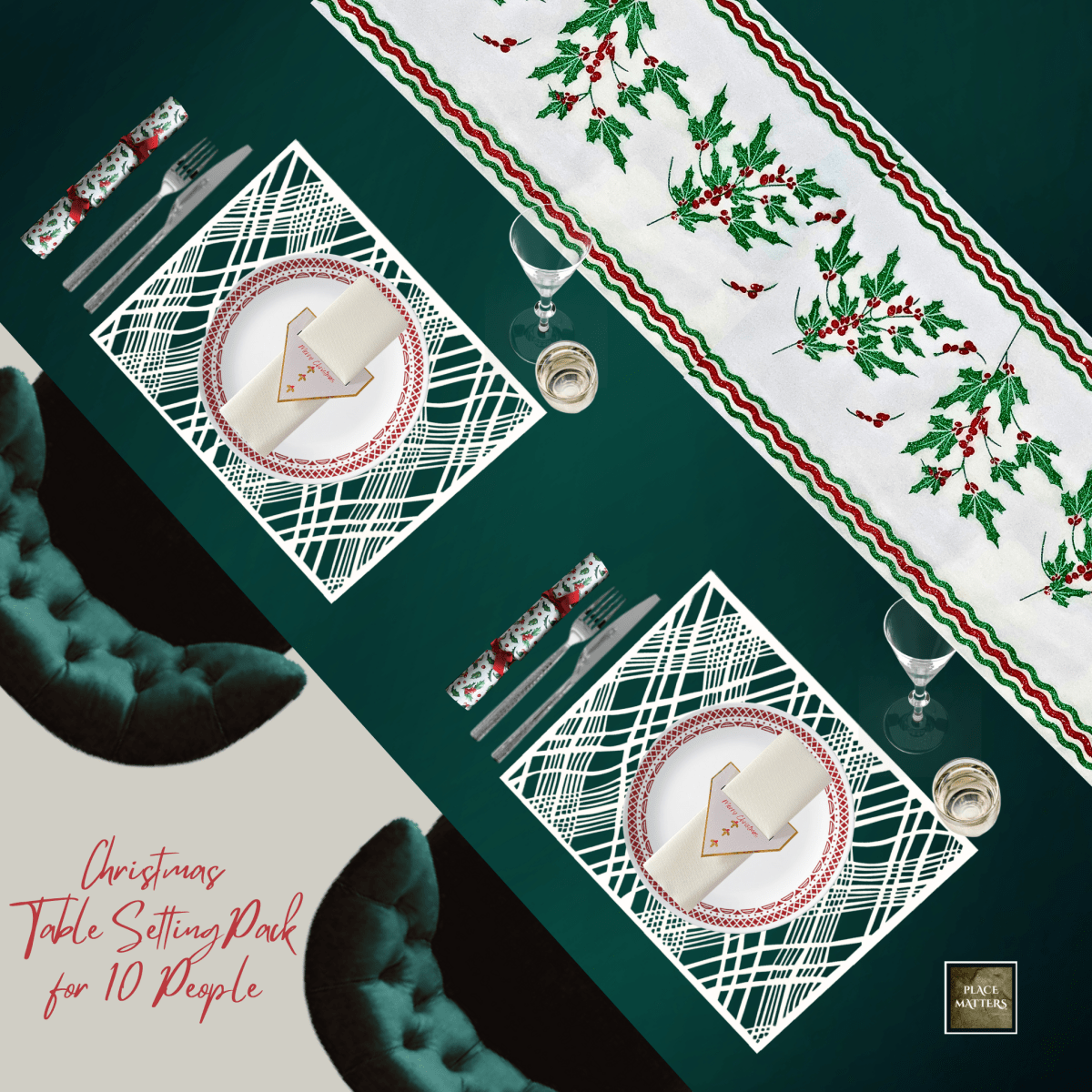 Christmas Table Setting Pack — Holly & Ivy Runner - Place Matters
