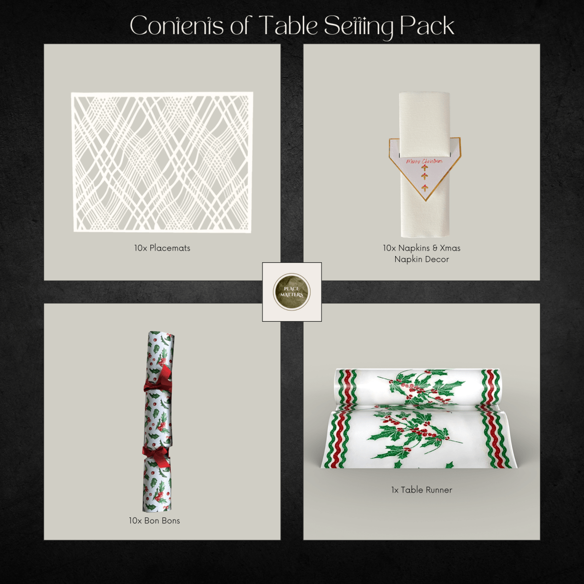 Christmas Table Setting Pack — Holly & Ivy Runner - Place Matters