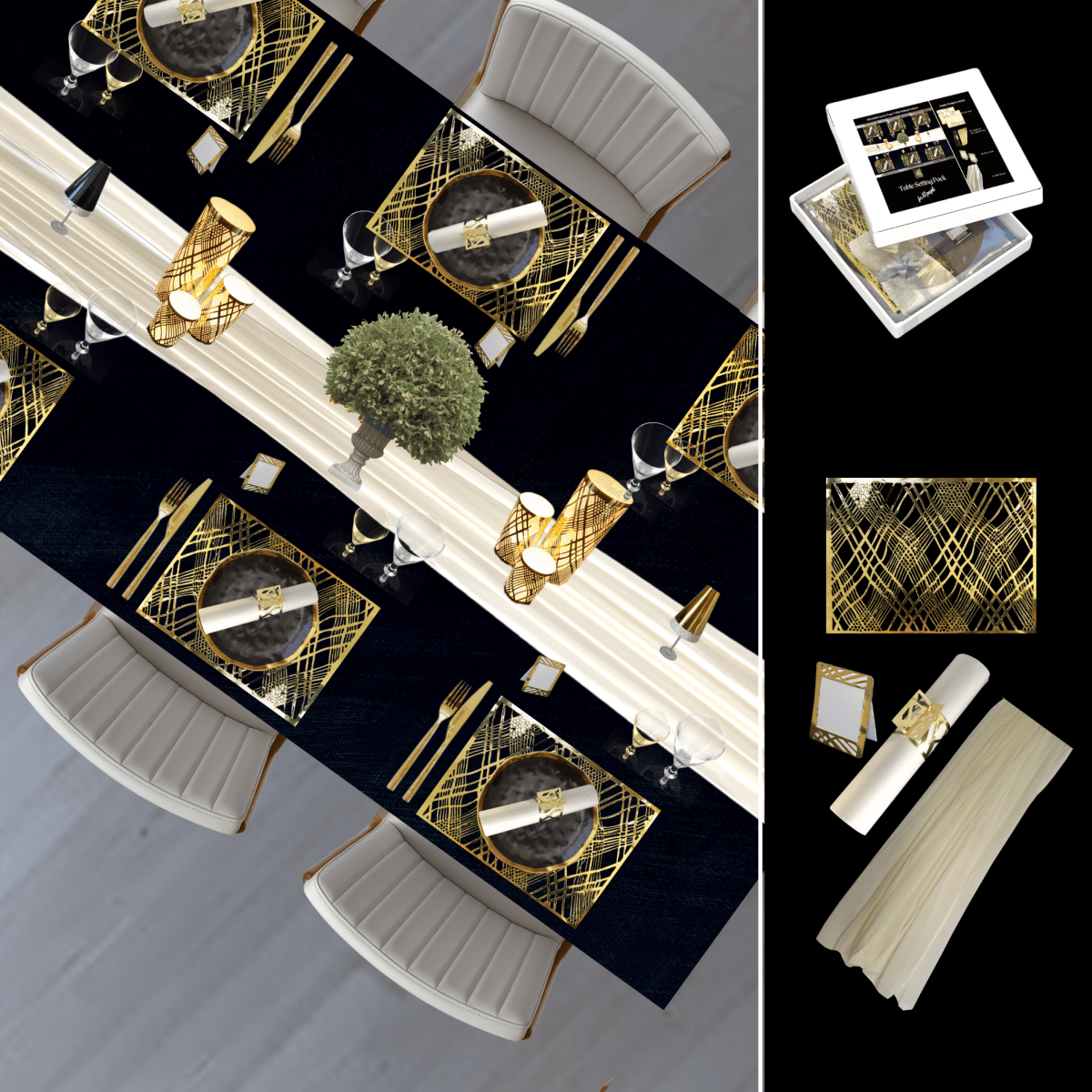 Table Setting Pack for 10 — Gatsby Chiffon Weave Design - Place MattersTable Setting Packs with Table Runner