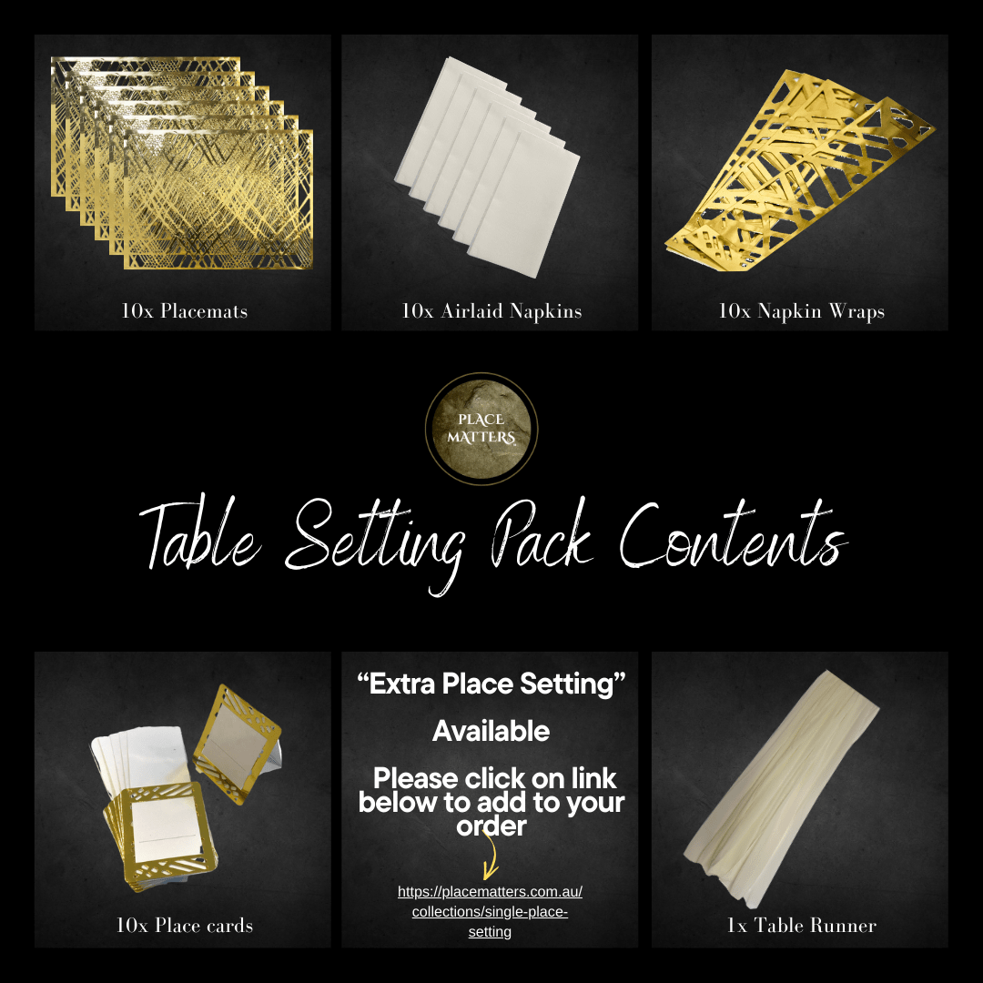 Table Setting Pack for 10 — Gatsby Chiffon Weave Design - Place MattersTable Setting Packs with Table Runner