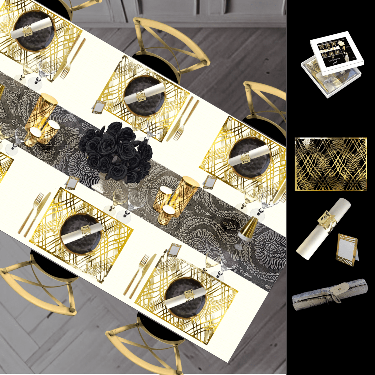 Table Setting Pack for 10 — Gatsby Velvet Weave Design - Place MattersTable Setting Packs with Table Runner