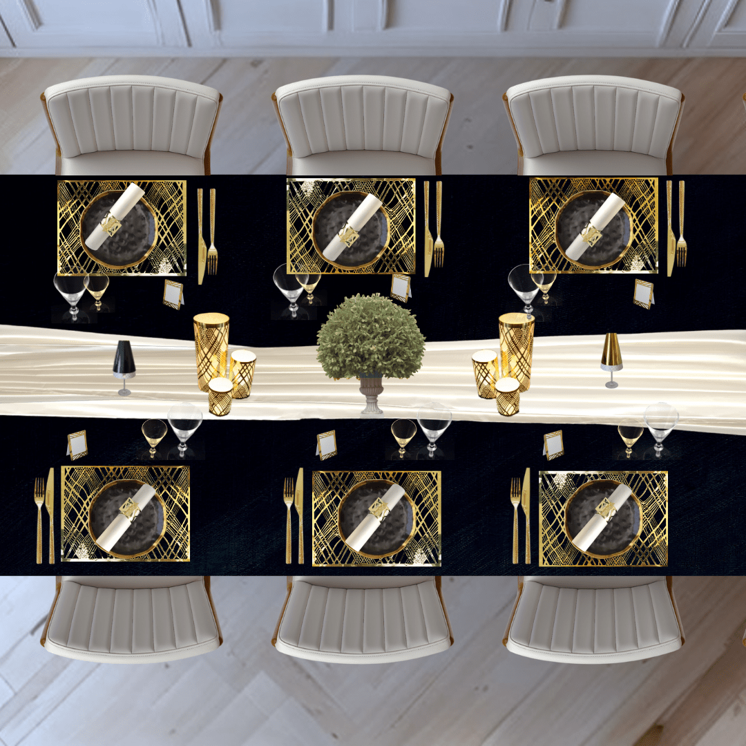Table Setting Pack for 10 — Gatsby Chiffon Weave Design - Place MattersTable Setting Packs with Table Runner