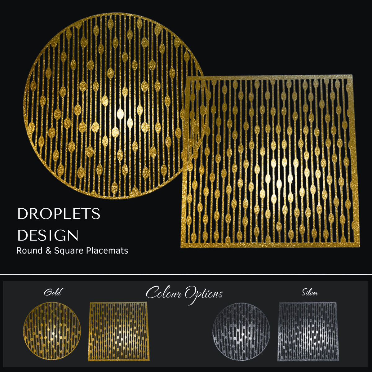 Droplets Design Placemats – Glitter Finish | Place Matters (Pack of 20) - Place Matters