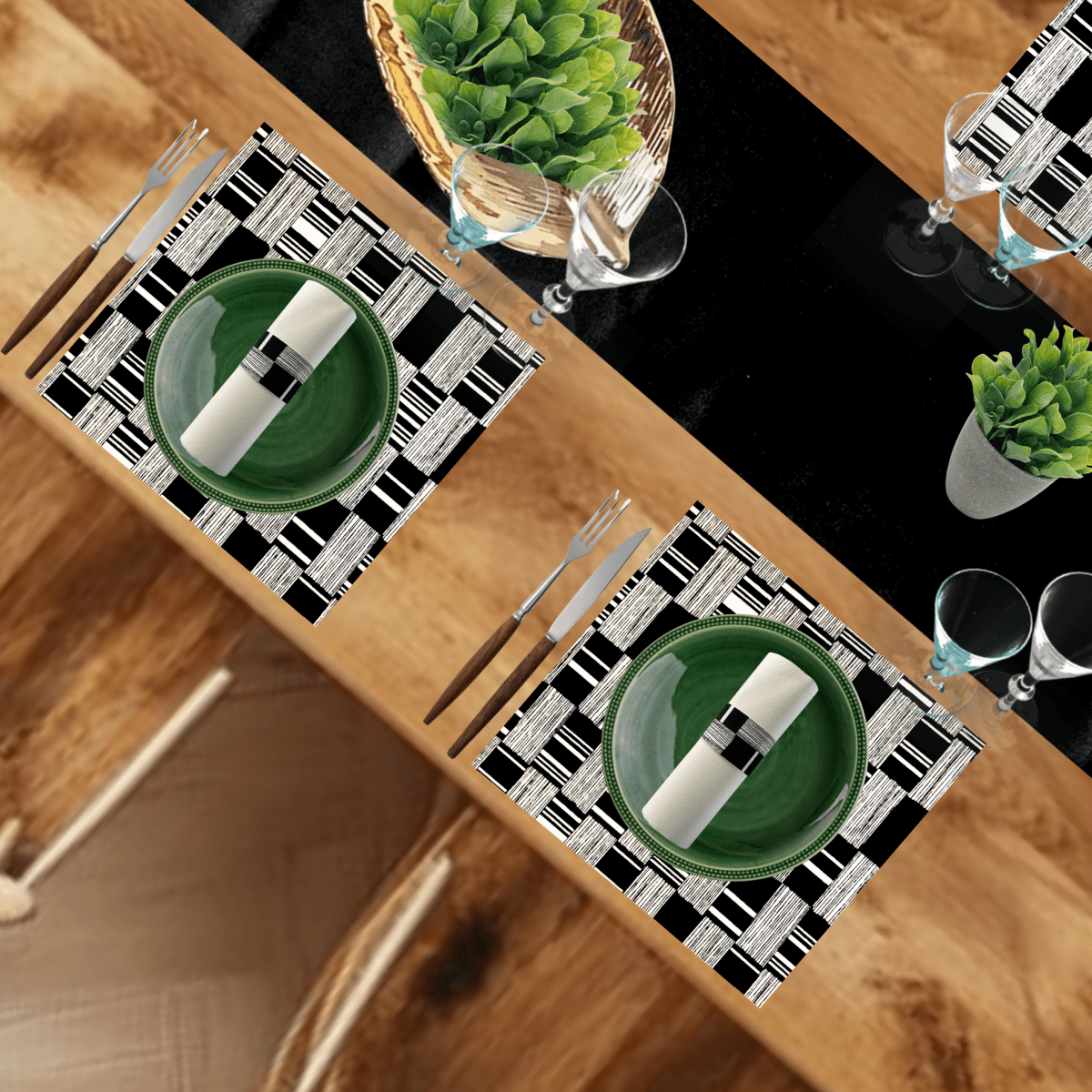 Black Table Setting Pack for 10 — + Table Runner - Place Matters
