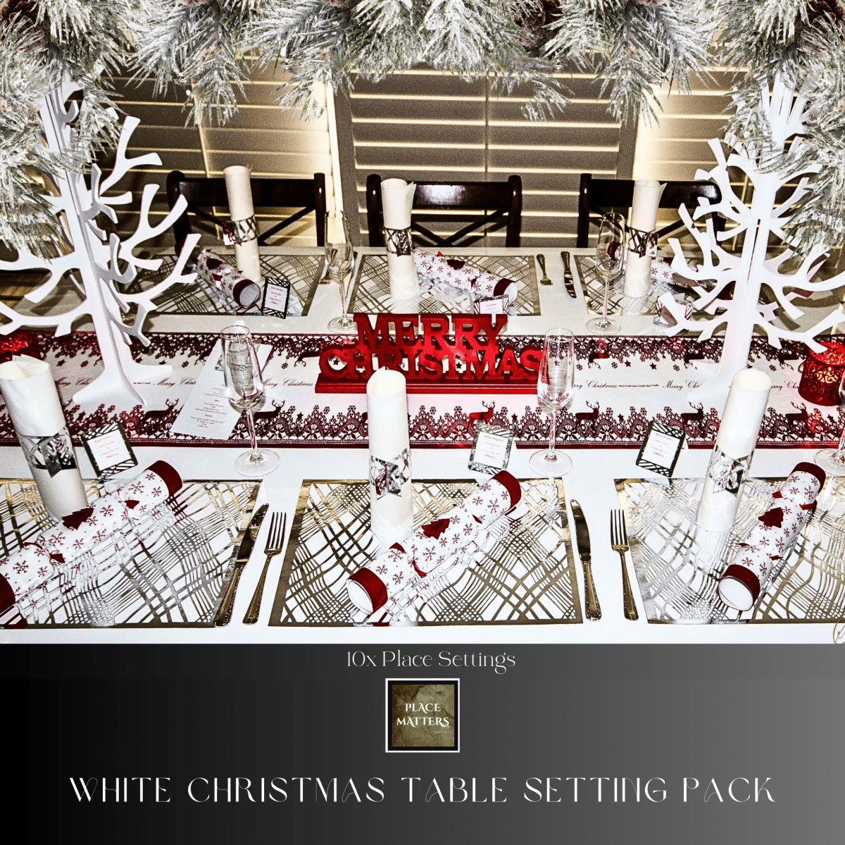 Silver Table Setting Pack — Includes Reindeer Christmas Runner - Place MattersChristmas Table Setting Pack