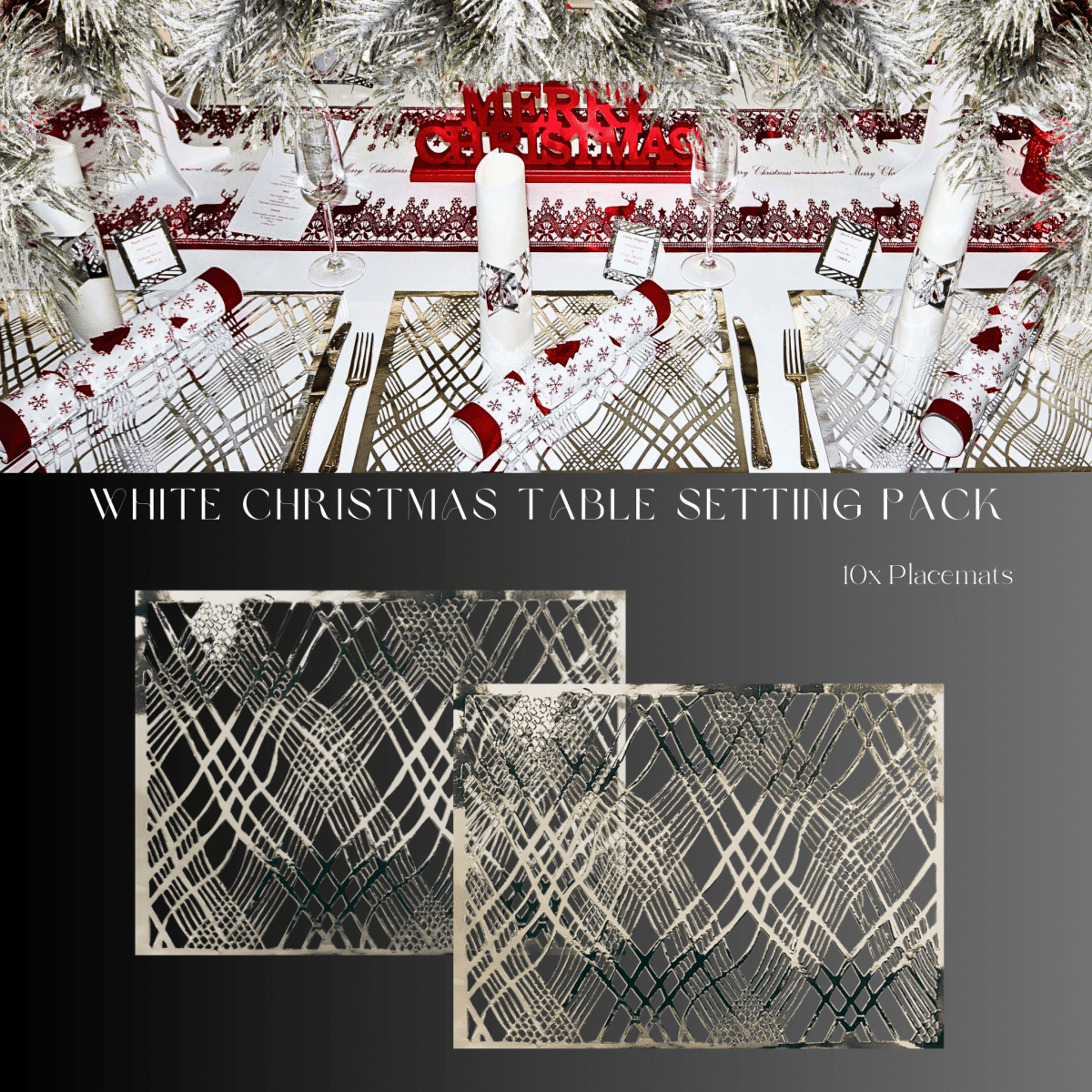 Silver Table Setting Pack — Includes Reindeer Christmas Runner - Place MattersChristmas Table Setting Pack