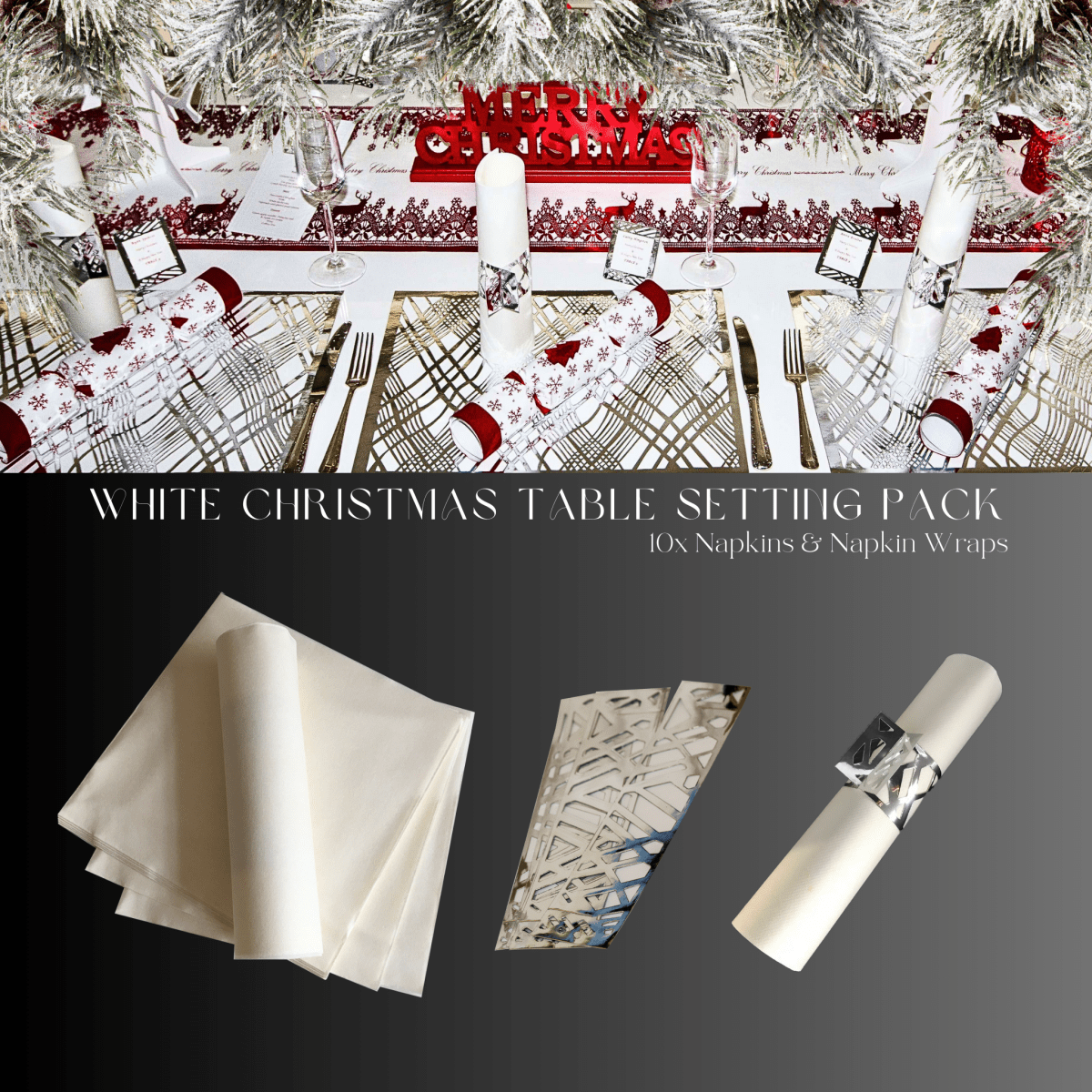 Silver Table Setting Pack — Includes Reindeer Christmas Runner - Place MattersChristmas Table Setting Pack
