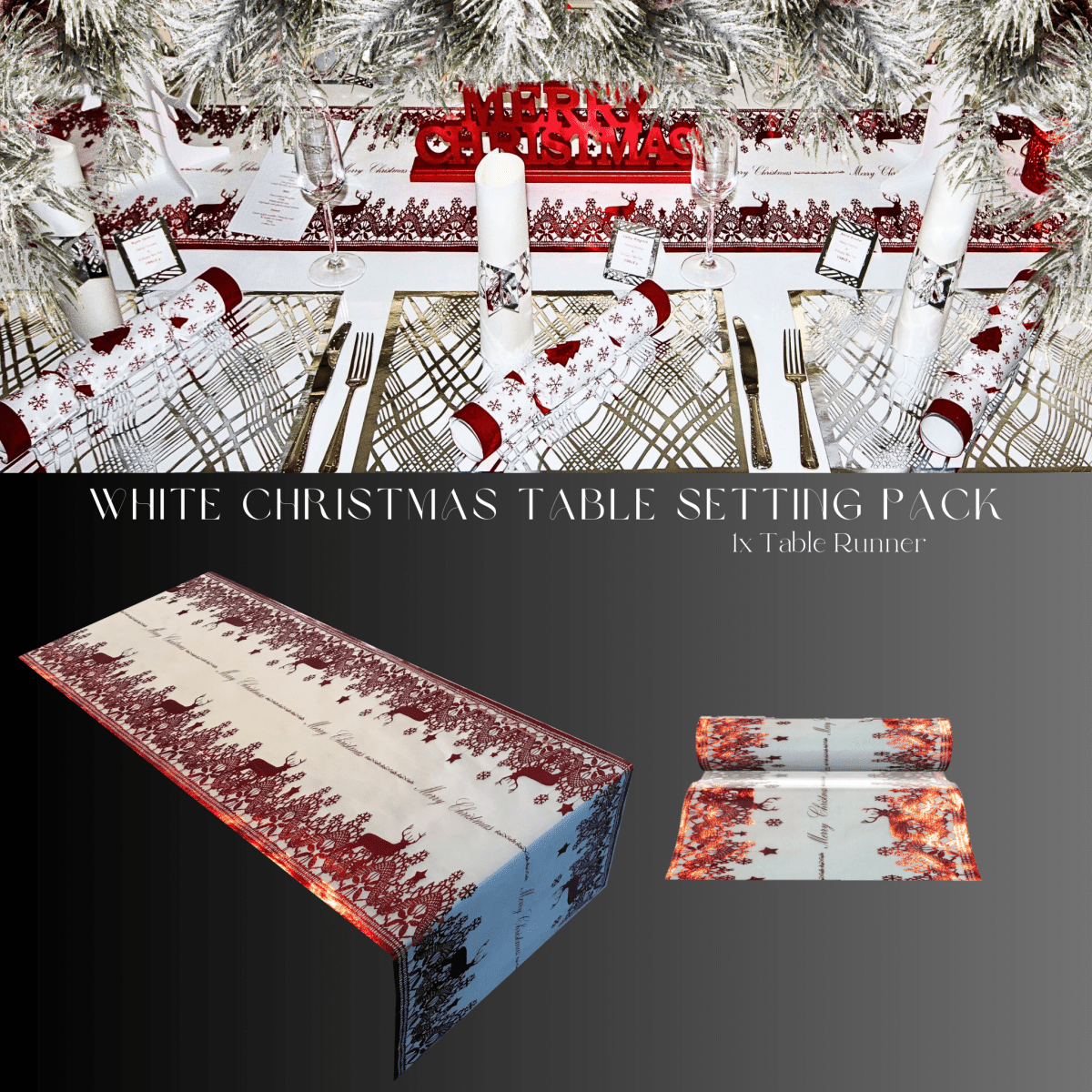 Silver Table Setting Pack — Includes Reindeer Christmas Runner - Place MattersChristmas Table Setting Pack