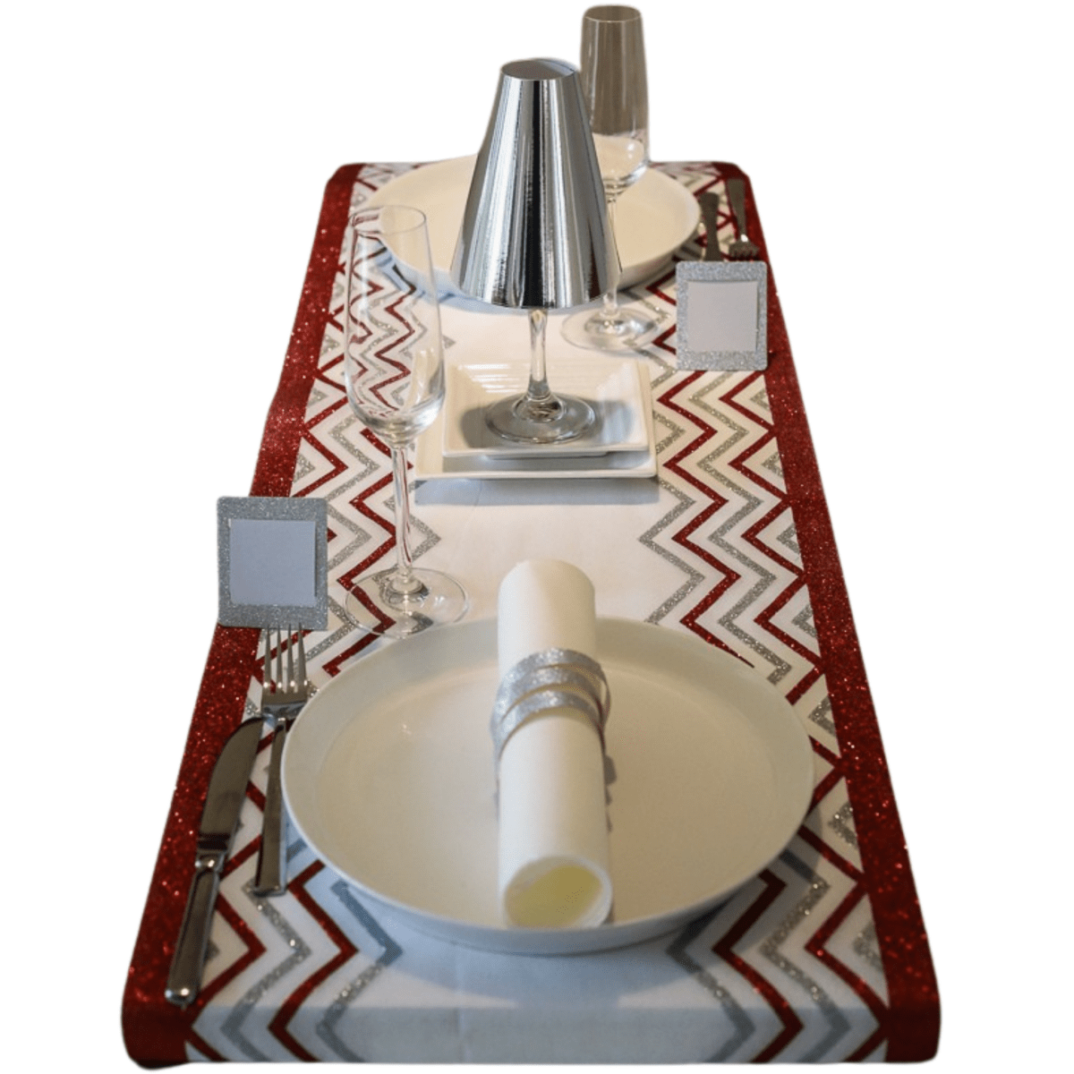 Chevron Glitter Table Runners - Red and Silver Stripe - Place MattersTable Runners