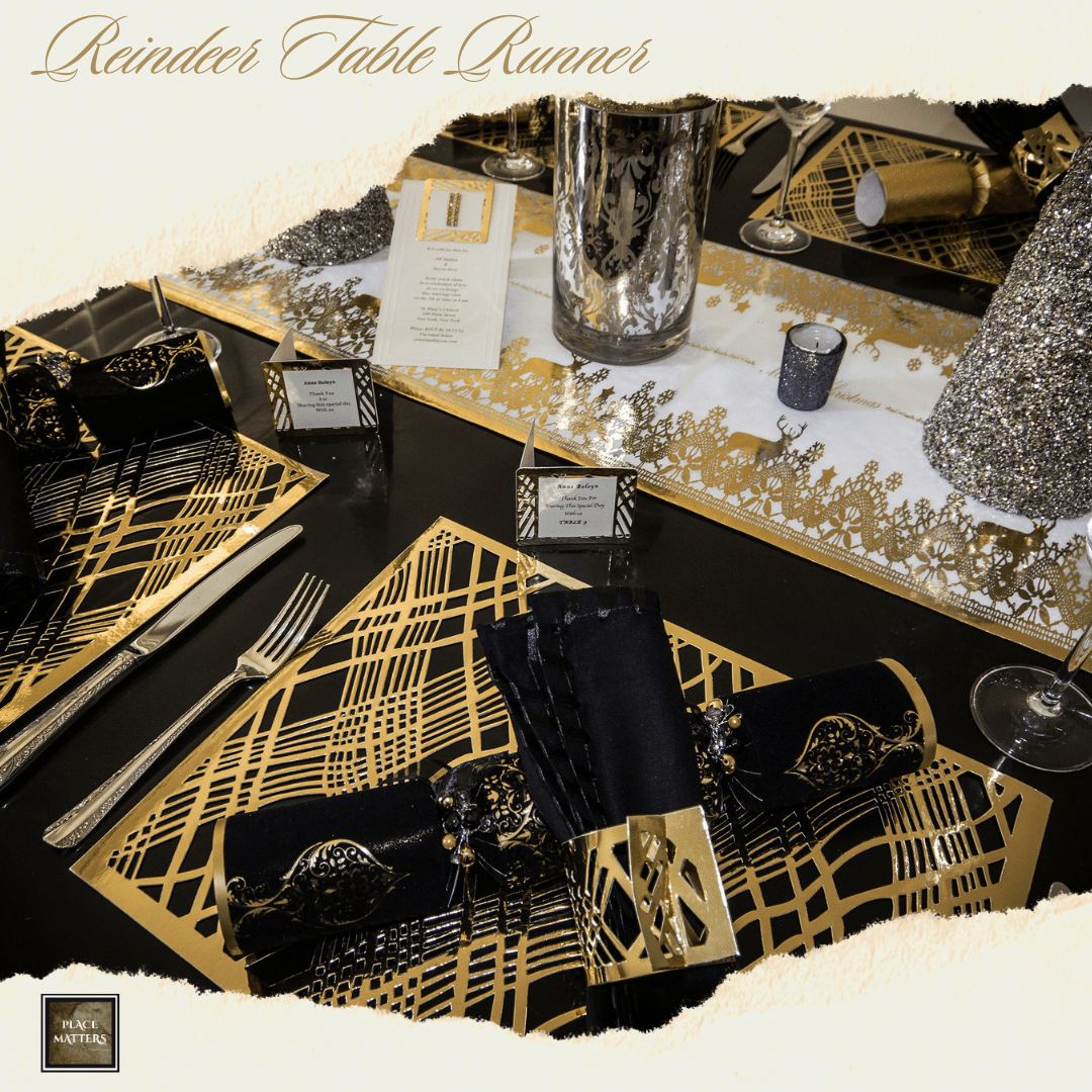 Christmas Gold Table Runners (Reindeer Design) - Place MattersTable Runners