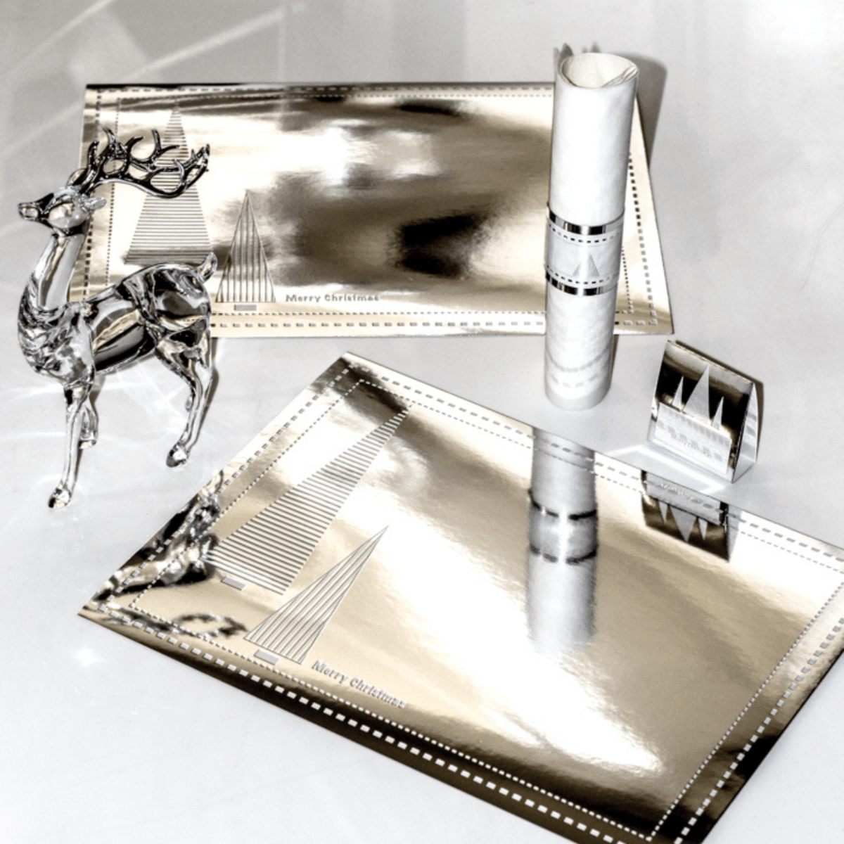 Christmas Placemats (Stripe Xmas Tree) Rectangle Silver - Place MattersChristmas Placemats