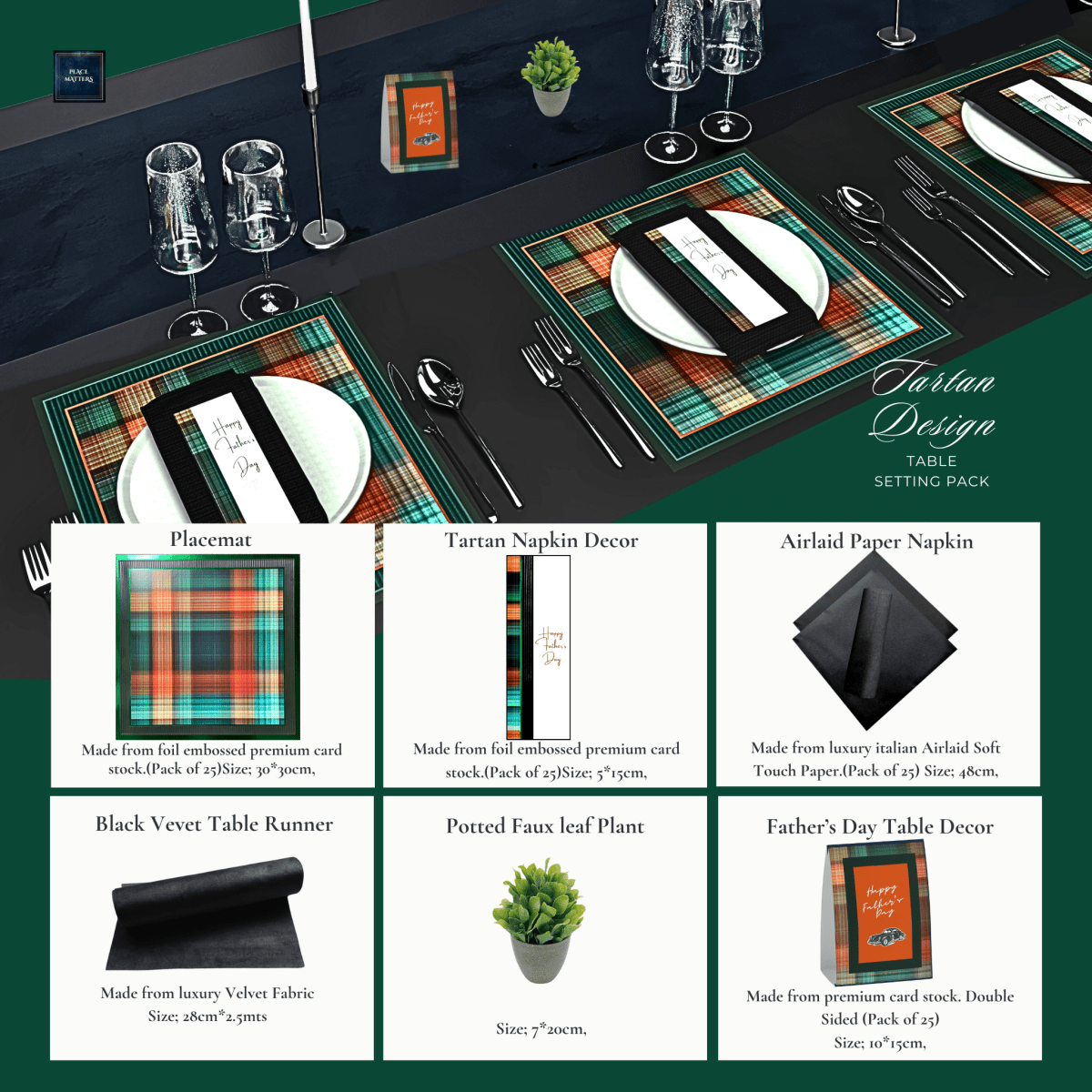 Father's Day Table Setting Pack For 10|Place Matters - Place MattersTable Setting Packs with Table Runner