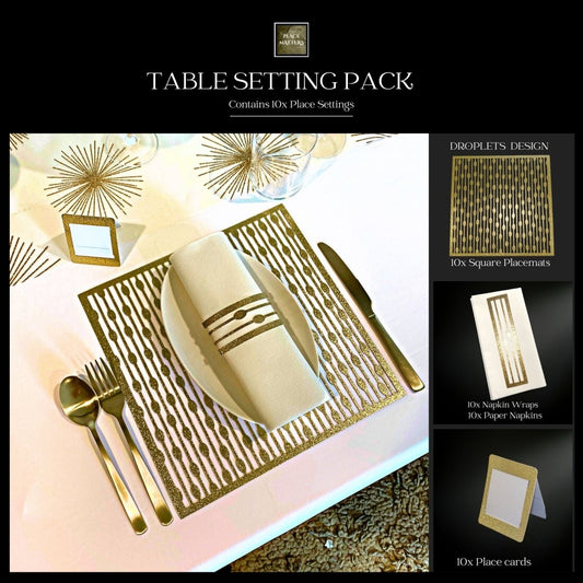 Gold Table Setting Pack – Droplets Design (Square Placemats) - Place MattersTable Setting Packs