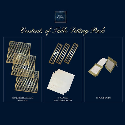 Gold Table Setting Pack – Droplets Design (Square Placemats) - Place MattersTable Setting Packs