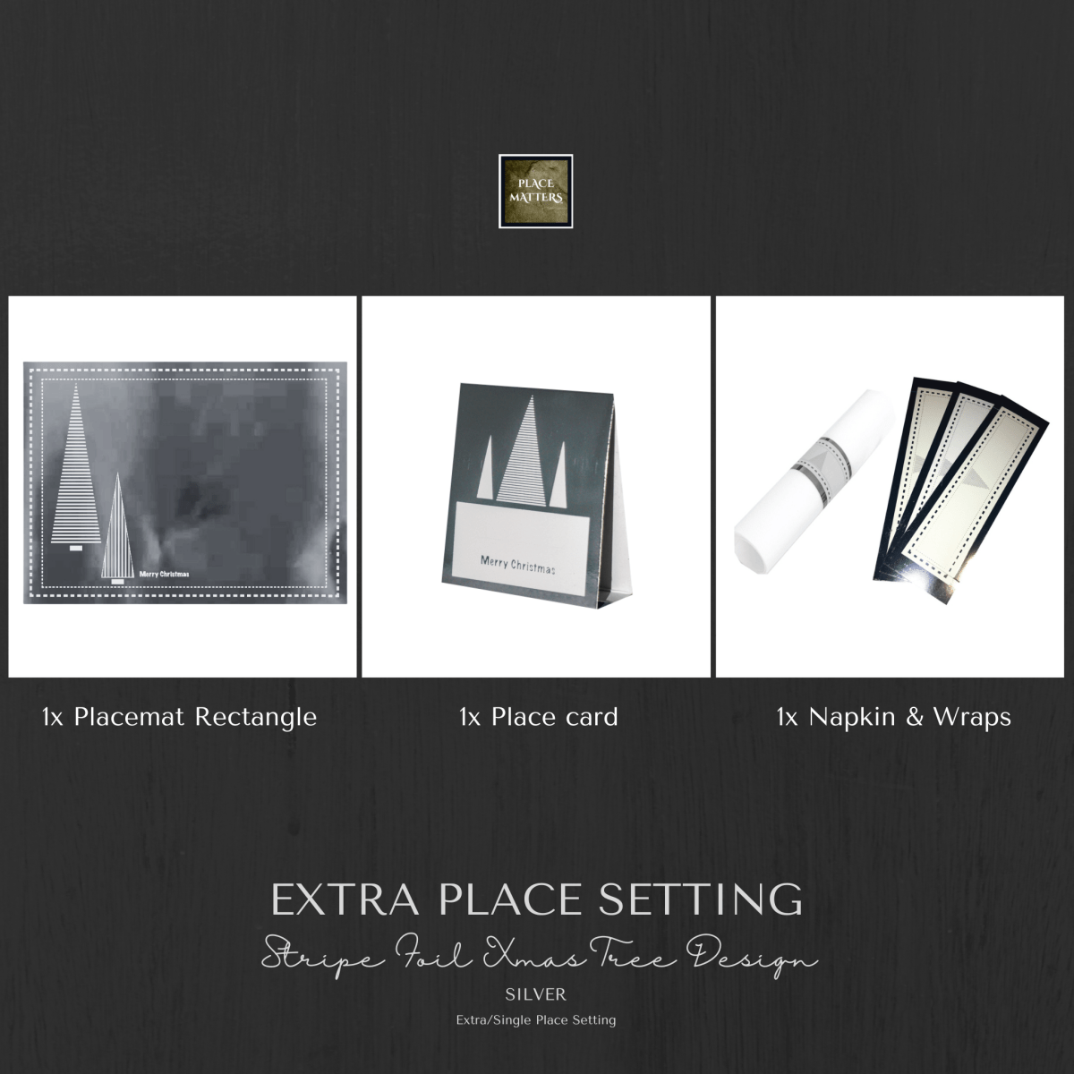 Single Place Setting (Stripe Foil Christmas Tree Design) - Place MattersSingle Place Setting (Christmas)