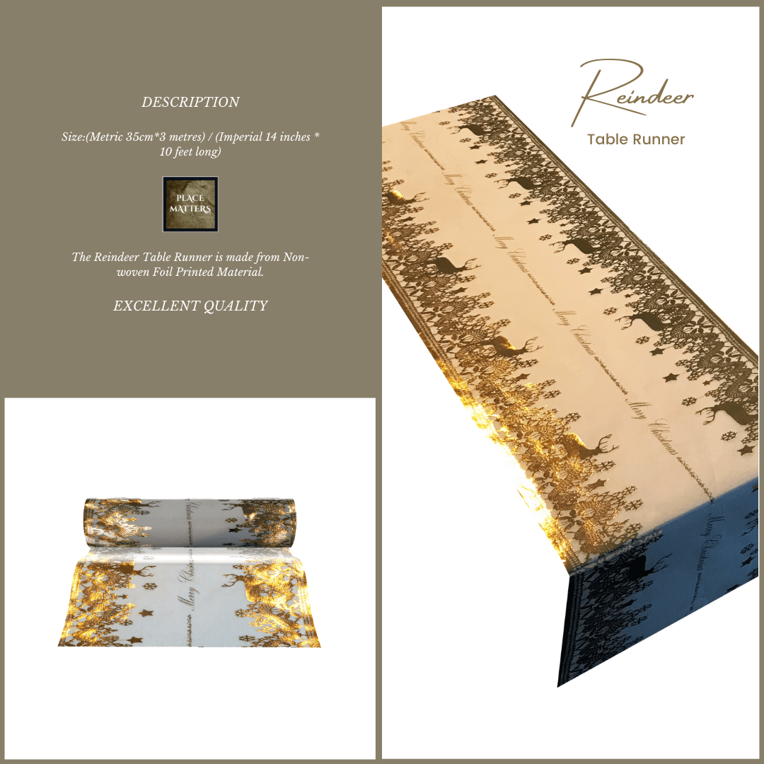 Gold Christmas Table Setting for 10 - Reindeer Runner - Place MattersChristmas Table Setting Pack