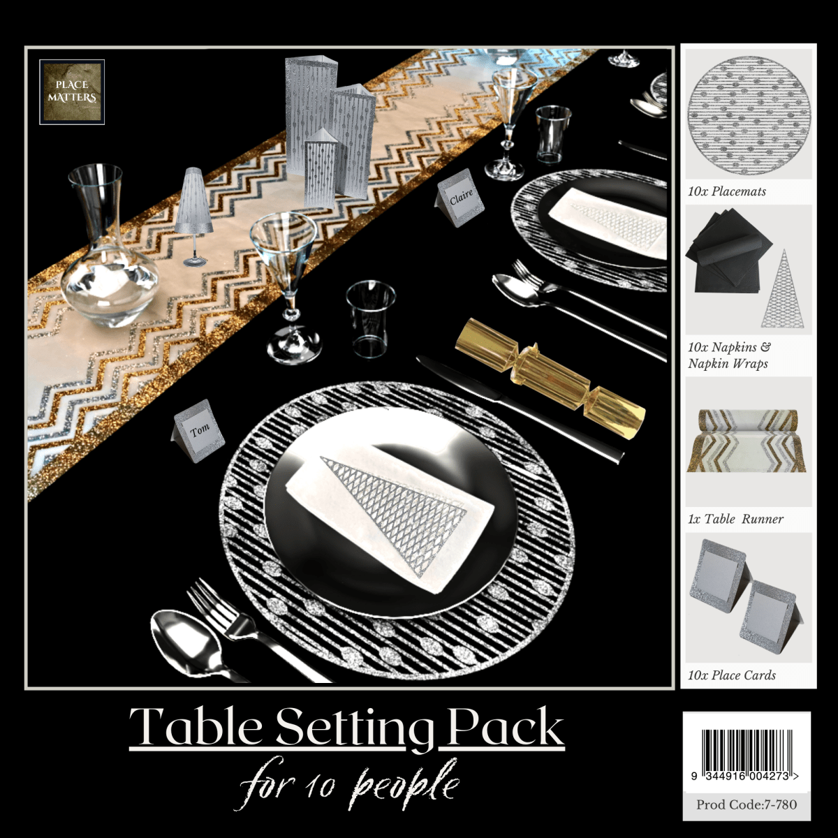 Silver Christmas Table Setting Pack for 10 — Droplets Round Runner - Place MattersChristmas Table Setting Pack