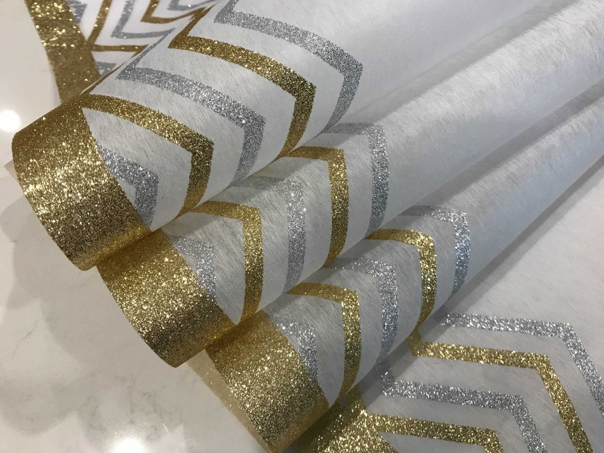 Chevron Glitter Table Runners - Gold & Silver Stripe - Place MattersTable Runners