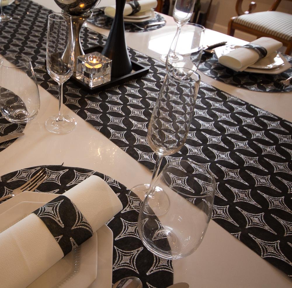 Black Table Runner - Diamonds Design - Place Matters