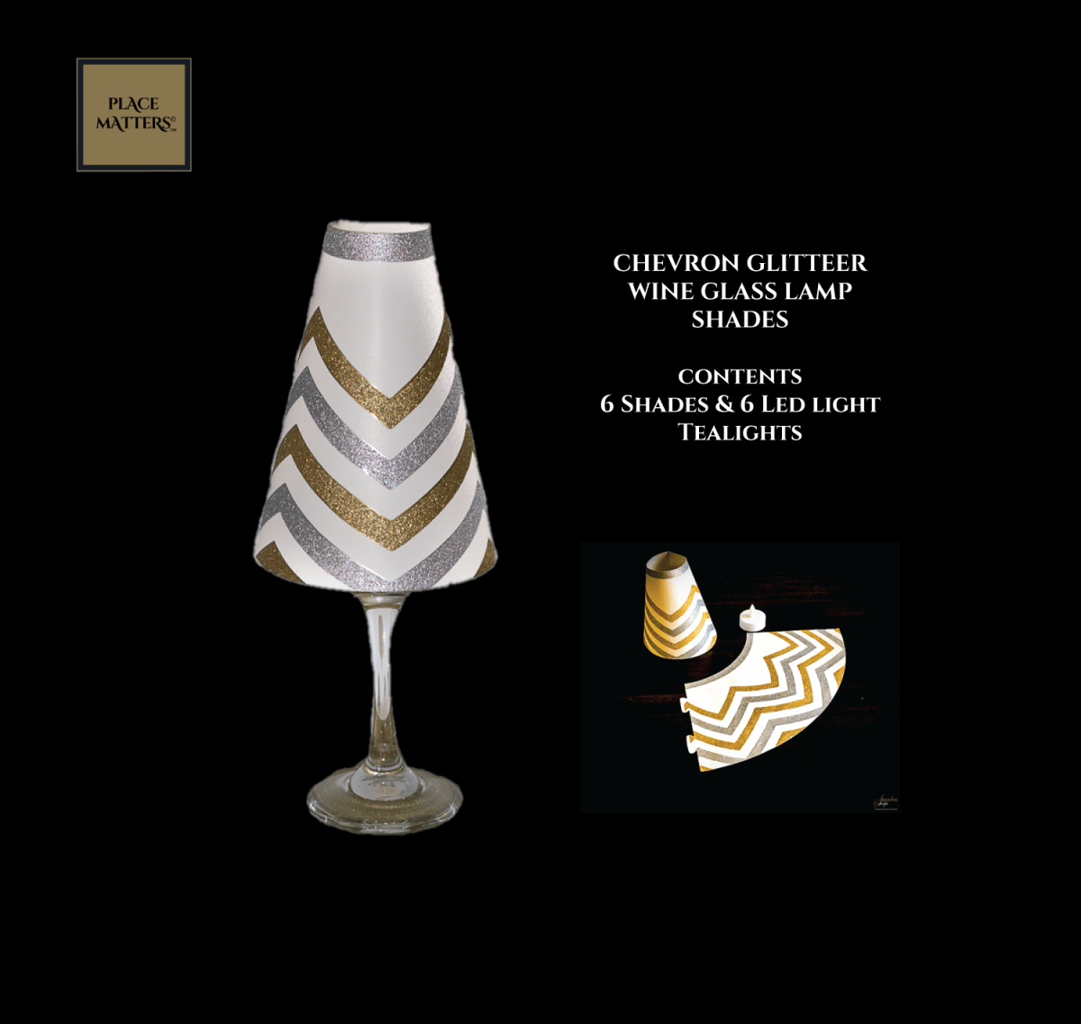 Chevron Wine Glass Lamp Shades (Pack of 6) - Place Matters