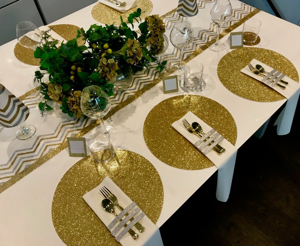 Chevron Glitter Table Runners - Gold & Silver Stripe - Place MattersTable Runners