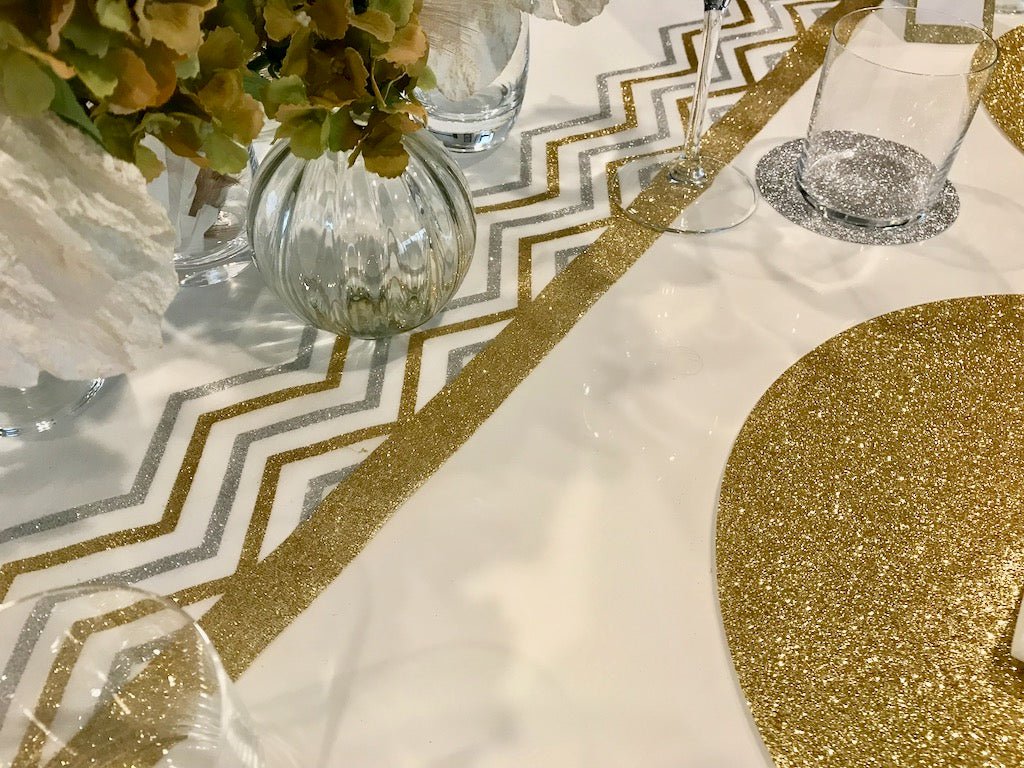 Chevron Glitter Table Runners - Gold & Silver Stripe - Place MattersTable Runners