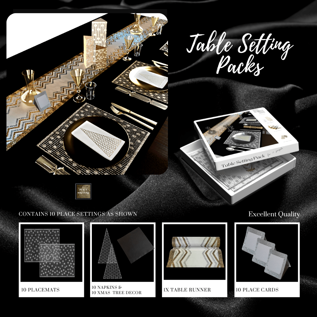 Silver Christmas Table Setting Pack — Droplets Square + Runner - Place Matters